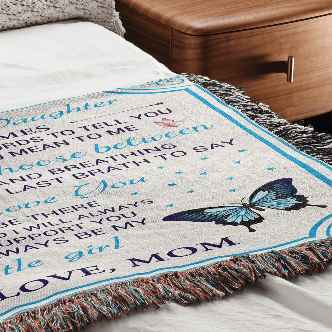 Gift For Daughter, Cotton Heirloom Woven Fringed Throw Blanket, 50” Width x 60” Height