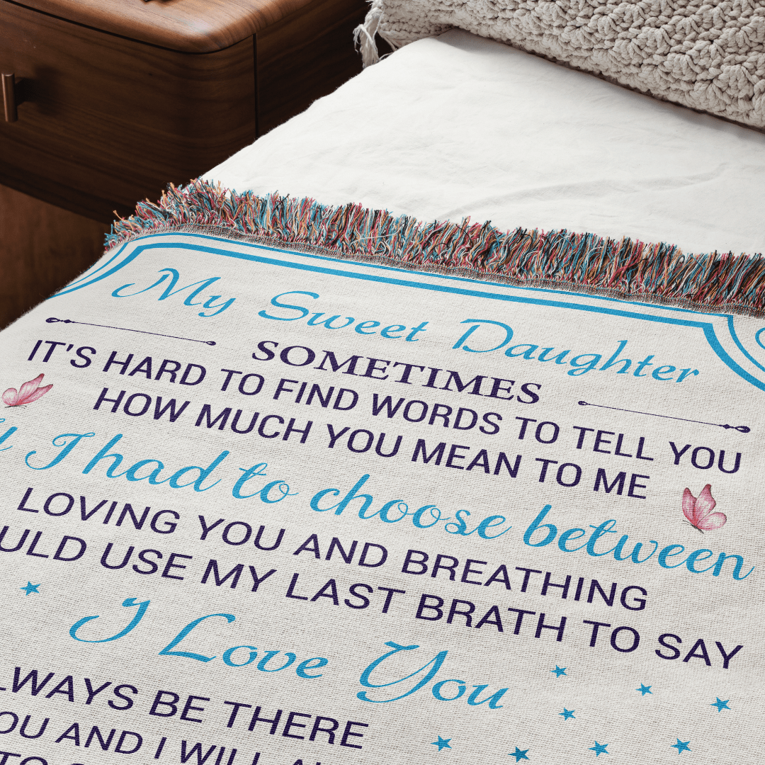 Gift For Daughter, Cotton Heirloom Woven Fringed Throw Blanket, 50” Width x 60” Height