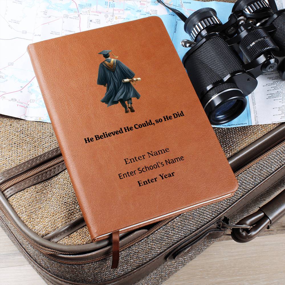 Personalized Graduation Journal for Him – Vegan Leather Notebook for Dreams, Goals & New Beginnings
