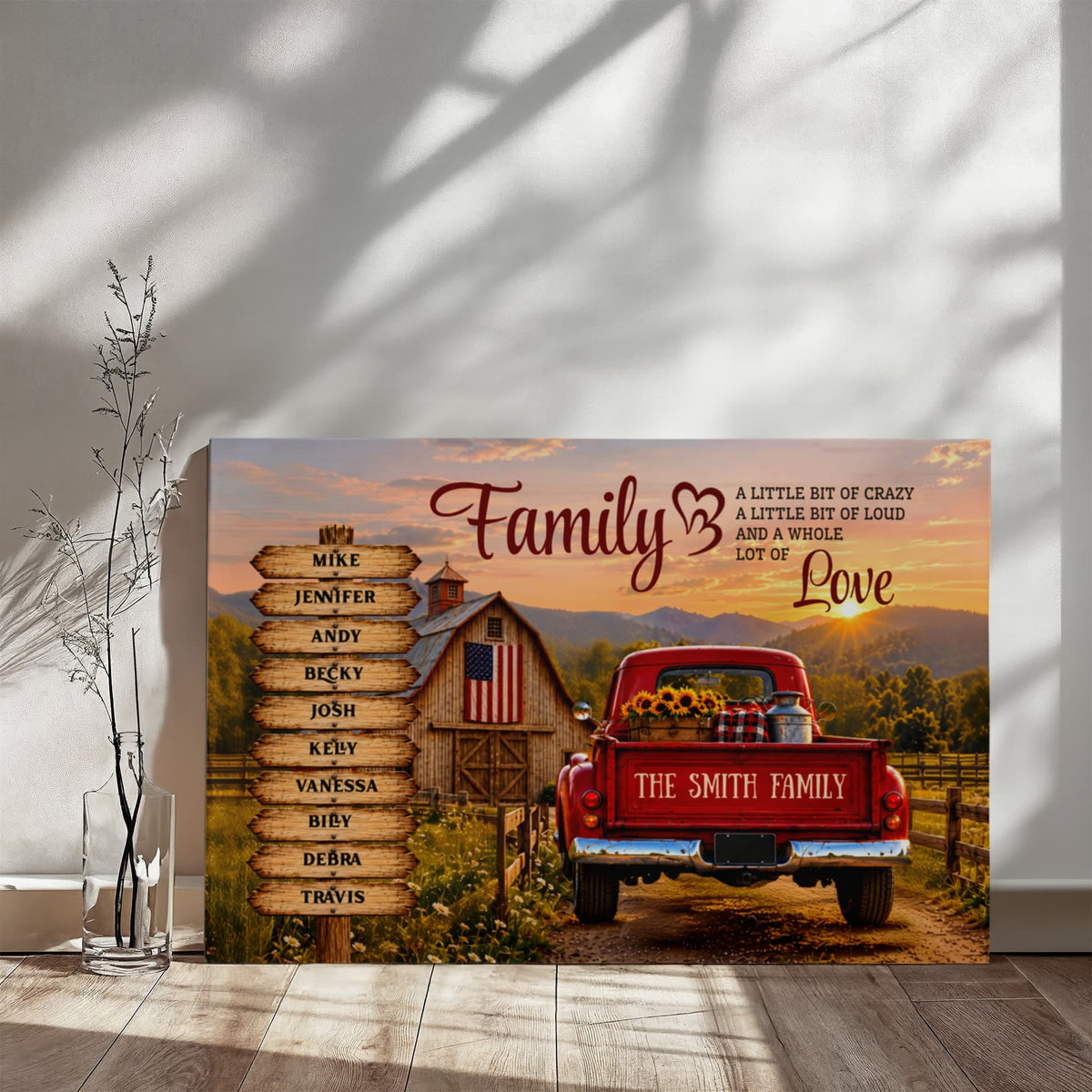 Personalized Family Canvas with 10 Names, Custom Family Tree Sign, Family Love Gift