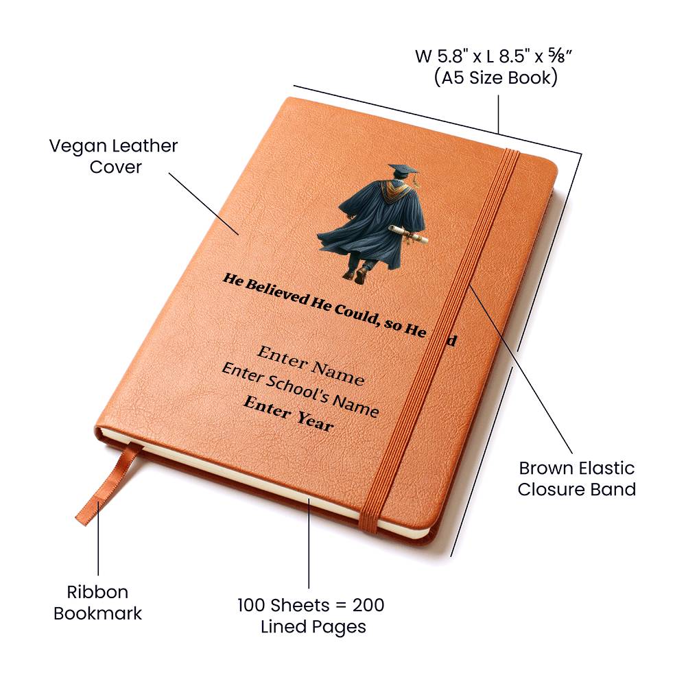 Personalized Graduation Journal for Him – Vegan Leather Notebook for Dreams, Goals & New Beginnings