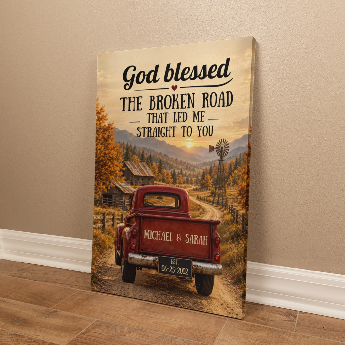 Vintage Red Pickup Truck Romantic Wall Art