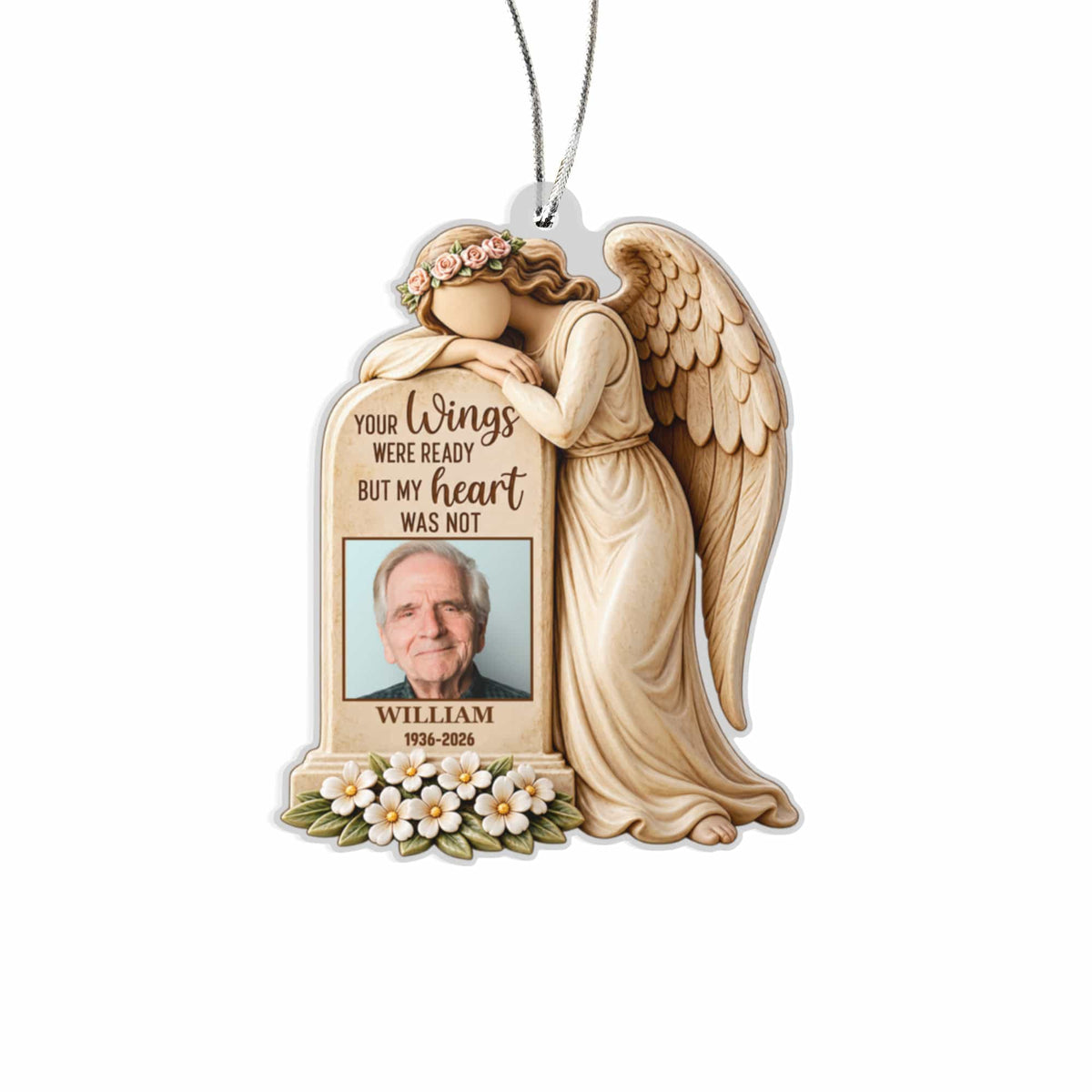 Personalized Memorial Christmas Ornament, Custom Angel Wings Photo Ornament with Name and Dates, In Loving Memory Bereavement Gift