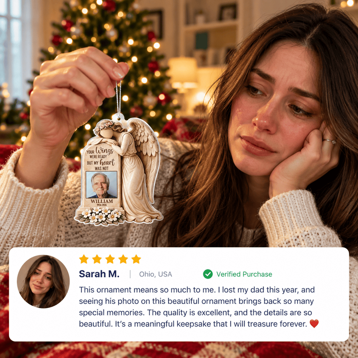 Personalized Memorial Christmas Ornament, Custom Angel Wings Photo Ornament with Name and Dates, In Loving Memory Bereavement Gift