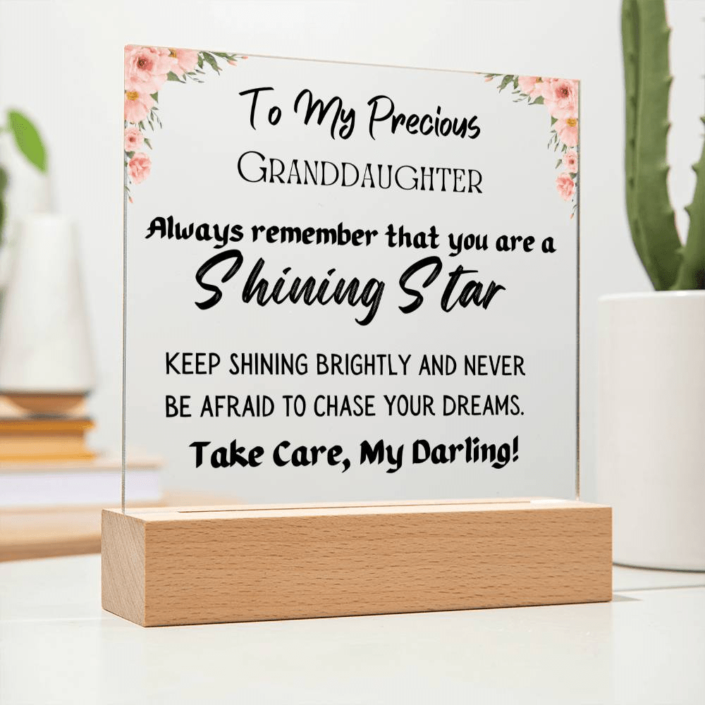 Gift for Granddaughter, Premium Acrylic Keepsake on Wooden Base with Built-in Colorful LED Lights