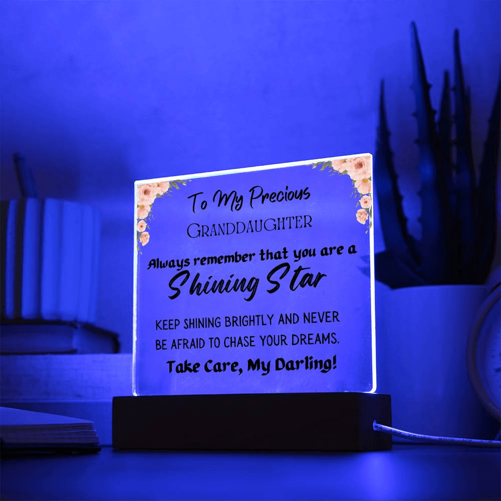 Gift for Granddaughter, Premium Acrylic Keepsake on Wooden Base with Built-in Colorful LED Lights
