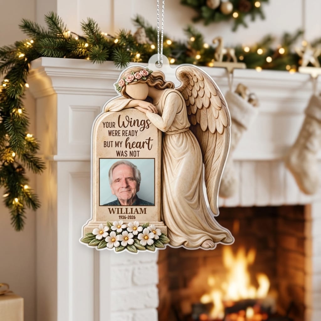 Custom Photo Memorial Ornament with Angel Wings