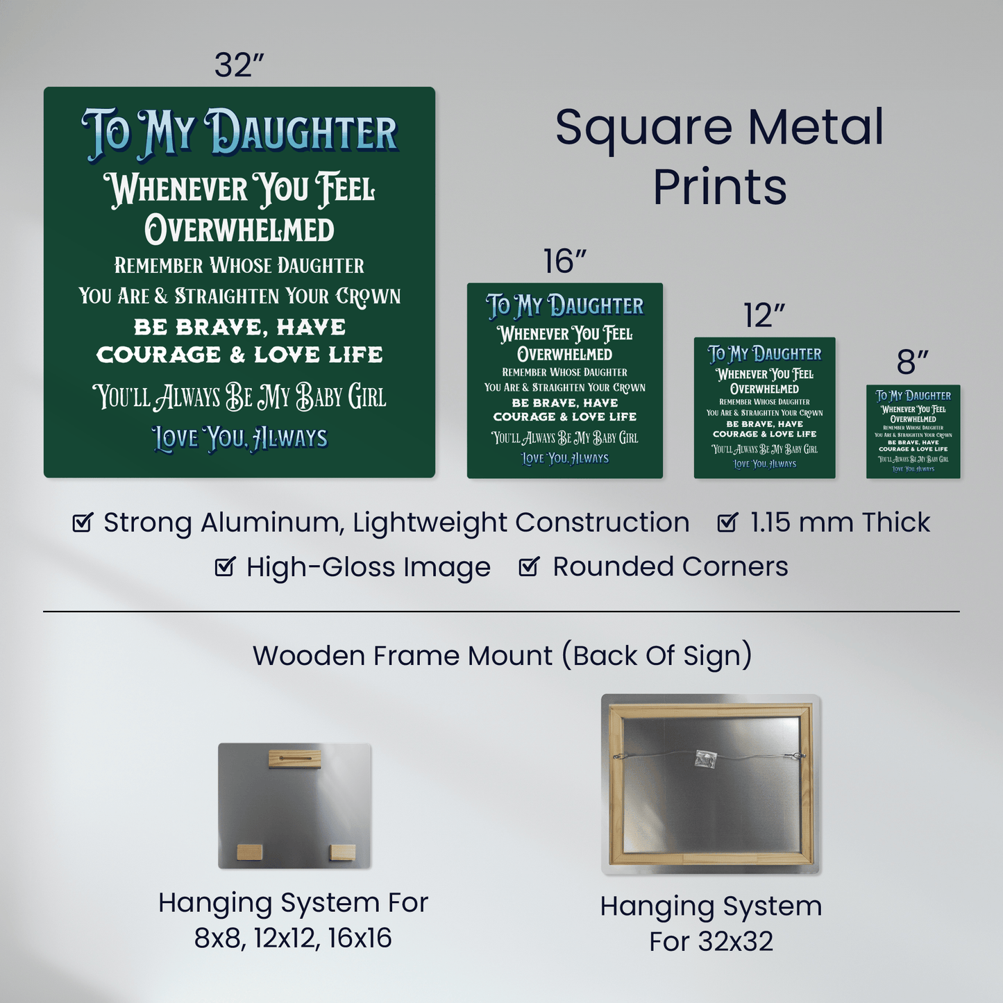 Gift For Daughter, High Gloss Aluminum Wall Art With Recessed Wooden Frame - Always Be My Baby Girl