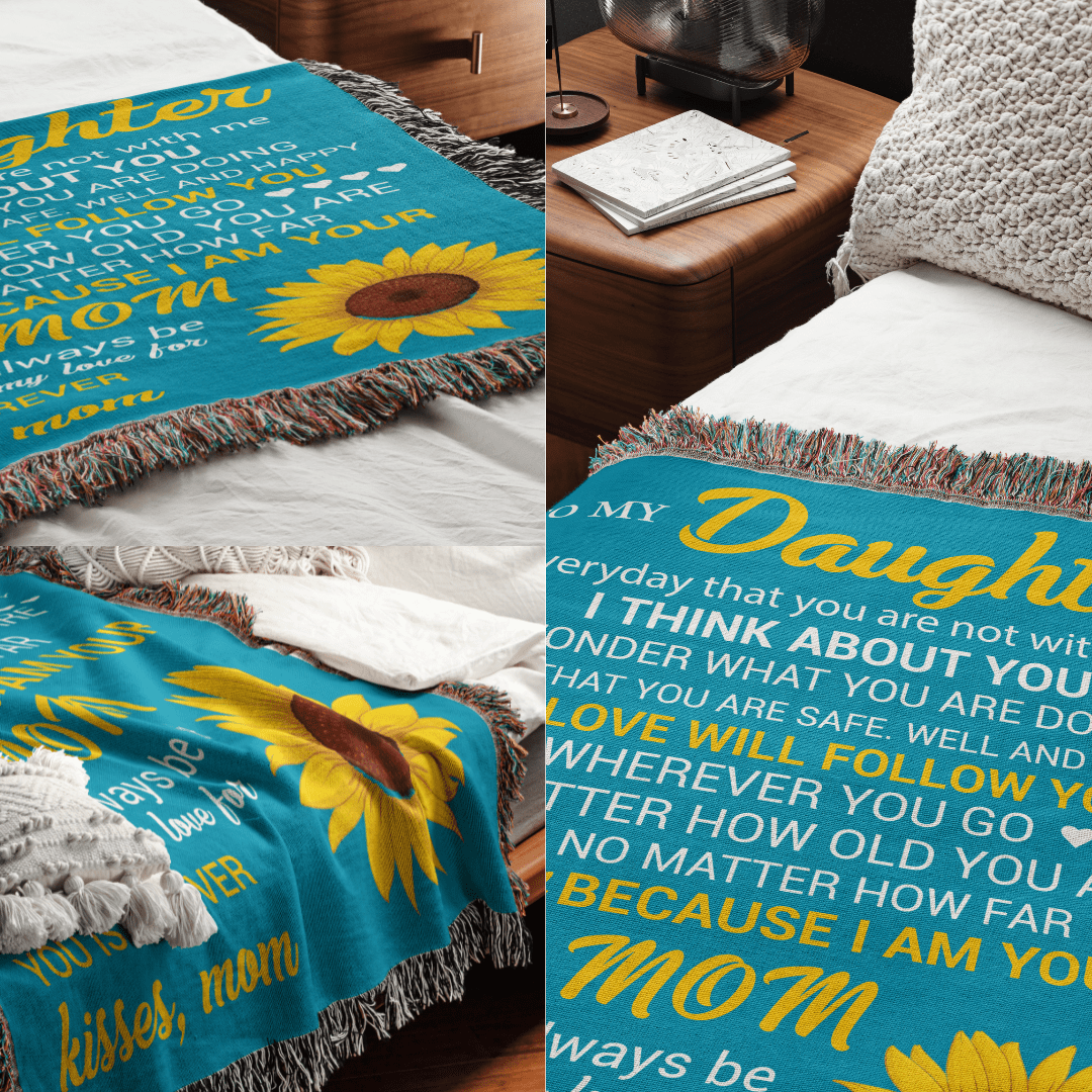 Gift For Daughter, Cotton Heirloom Woven Fringed Throw Blanket, 50” Width x 60” Height