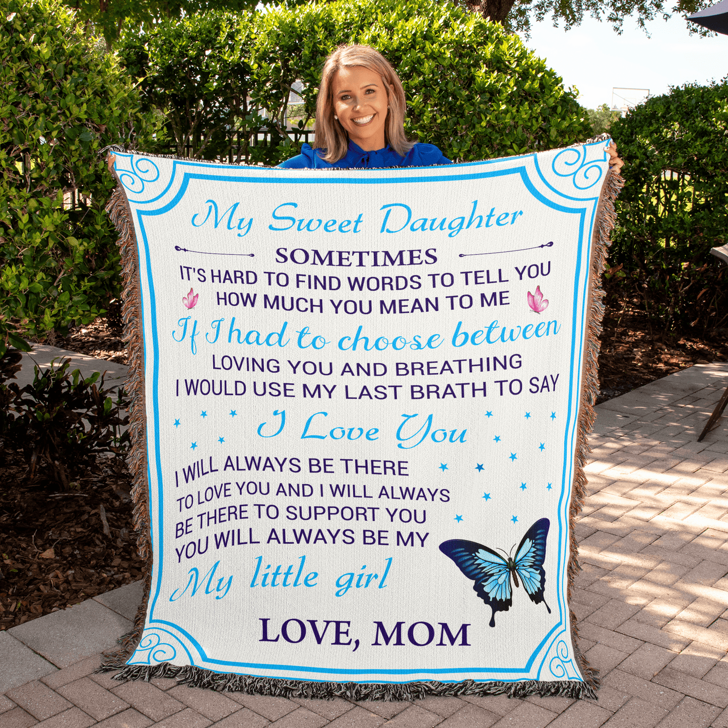 Gift For Daughter, Cotton Heirloom Woven Fringed Throw Blanket, 50” Width x 60” Height
