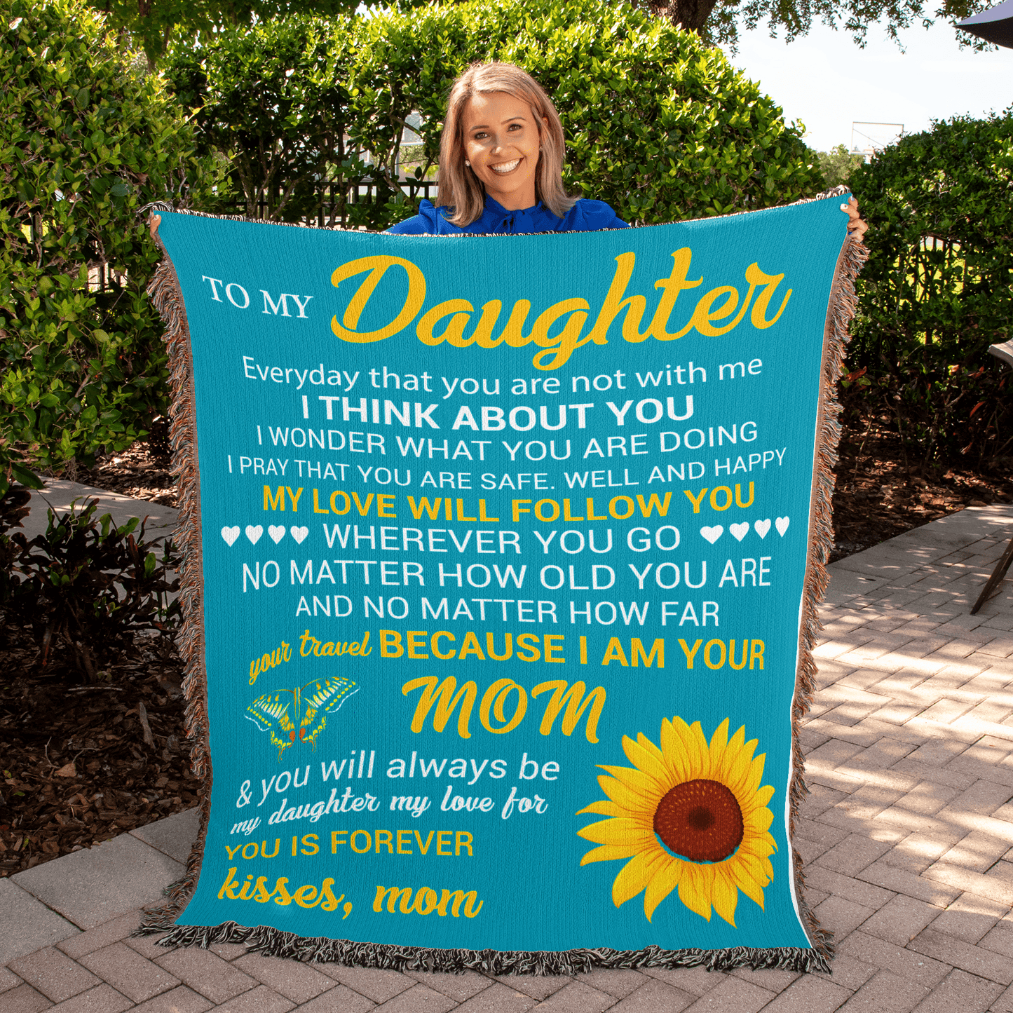 Gift For Daughter, Cotton Heirloom Woven Fringed Throw Blanket, 50” Width x 60” Height