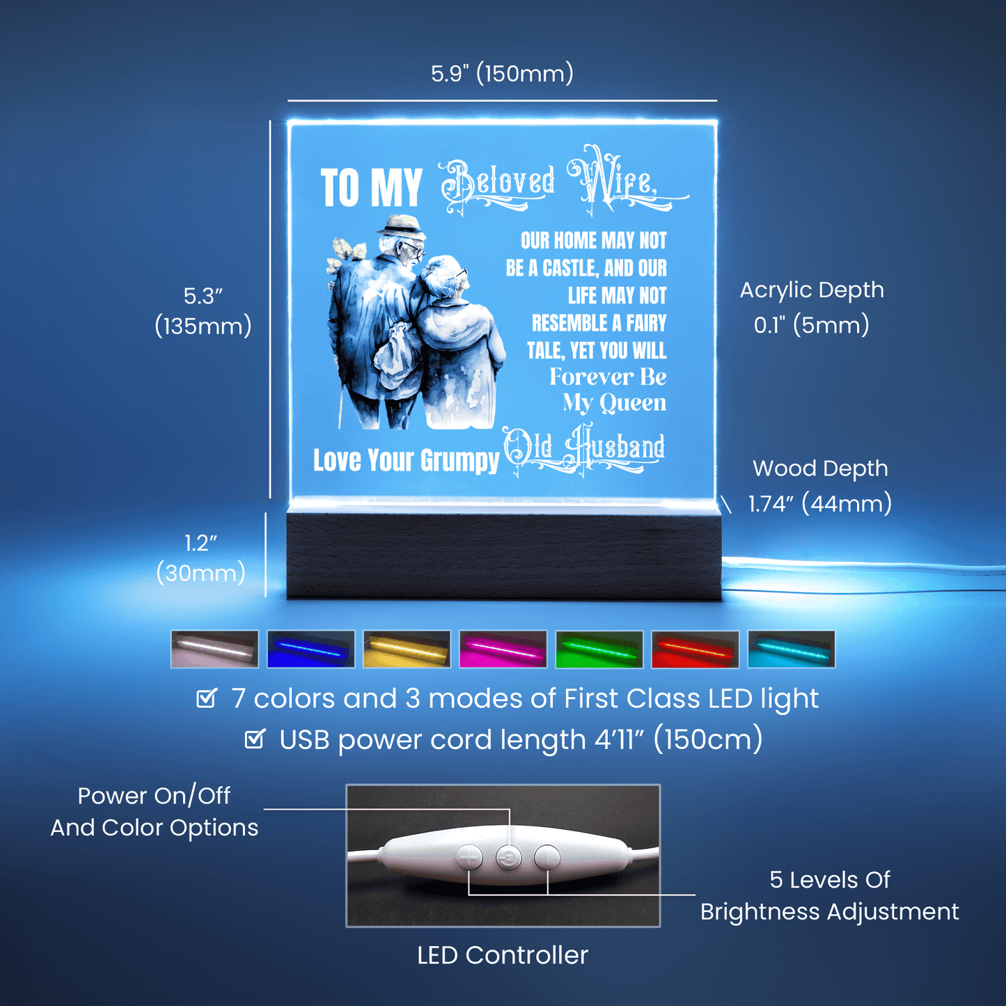 Our Home May Not Be A Castle, Gift for Wife, Premium Acrylic Keepsake with Built-in LED Lights