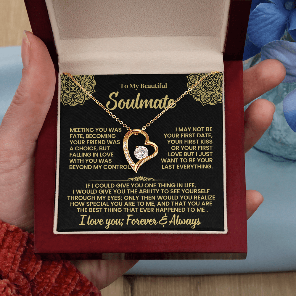 Soulmate Heart Necklace Gift for Her | Forever and Always Love Message Necklace | Romantic Anniversary Gift for Wife or Girlfriend