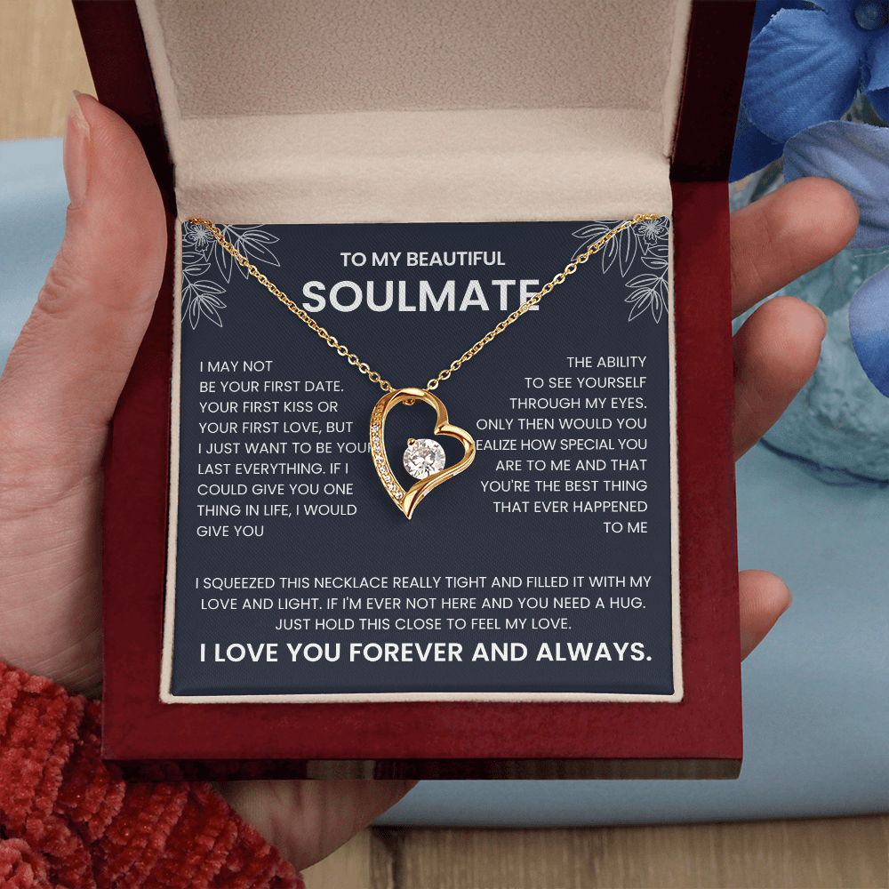Forever Love Necklace for Soulmate | Heart Pendant Necklace Gift | Romantic Love Message Jewelry | Meaningful Gift for Her