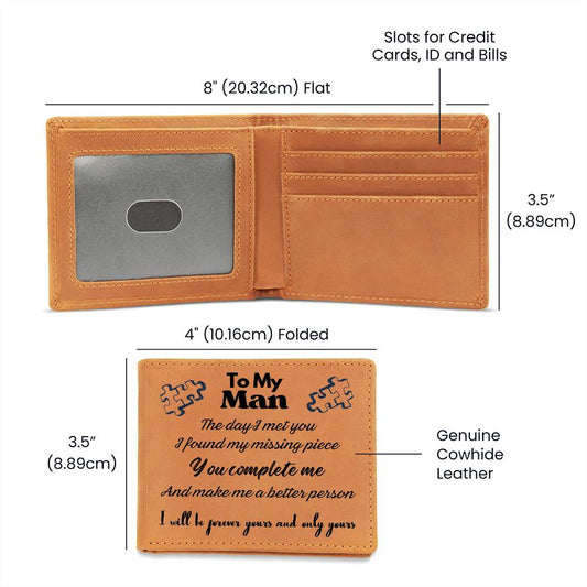 Gift for Men, Leather Bifold Wallets for Husband - You Complete Me
