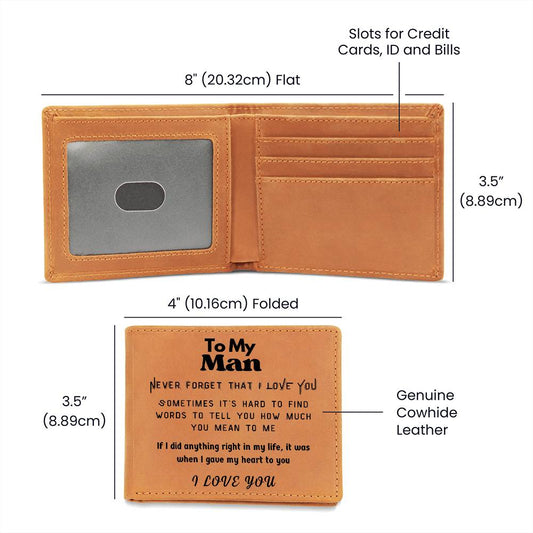 Gift for Men, Leather Bifold Wallets for Husband - Never Forget