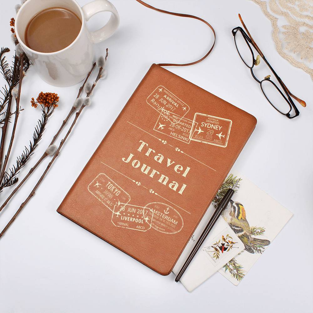 Vegan Leather Travel Journal Notebook, A5 Size, Ruled 100 Sheets