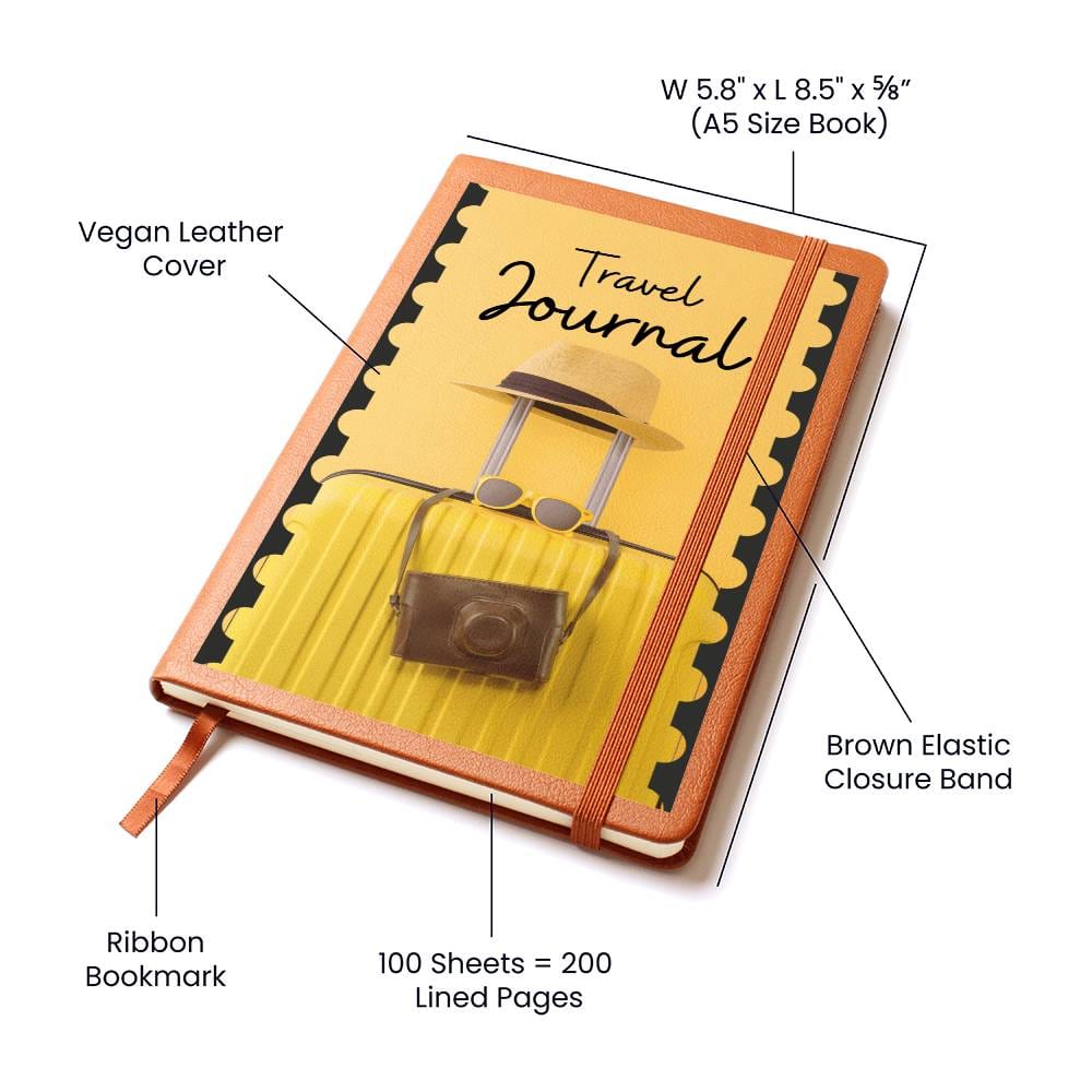 Vegan Leather Travel Journal Notebook, A5 Size, Ruled 100 Sheets