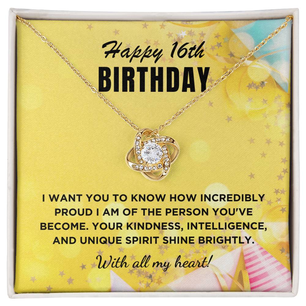 16th Birthday Gift For Her, Love Knot Necklace With Message Card And Gift Box - Incredibly Proud