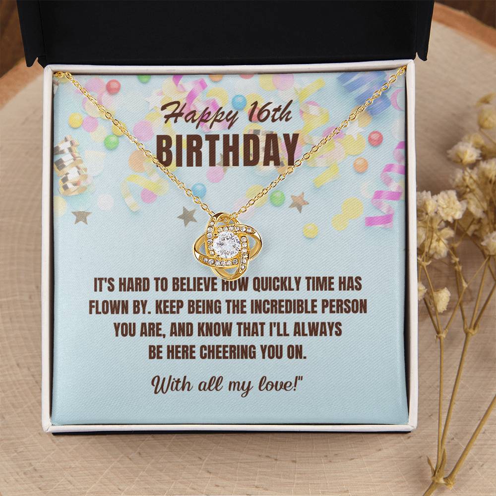 16th Birthday Gift For Her, Love Knot Necklace With Message Card And Gift Box - Hard To Believe
