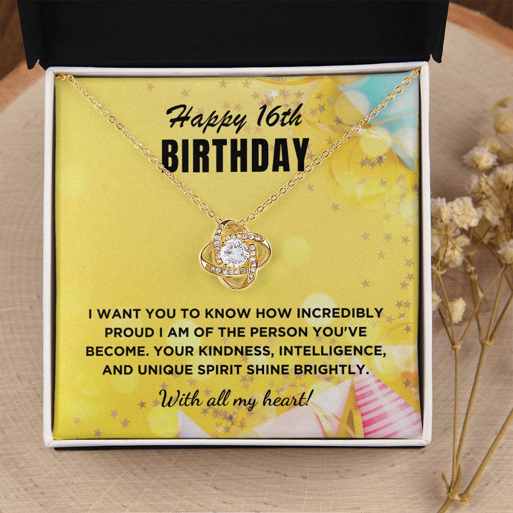 16th Birthday Gift For Her, Love Knot Necklace With Message Card And Gift Box - Incredibly Proud