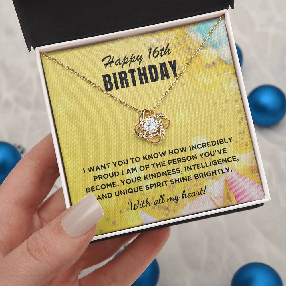 16th Birthday Gift For Her, Love Knot Necklace With Message Card And Gift Box - Incredibly Proud