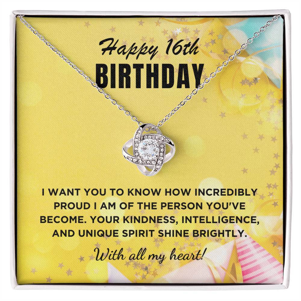 16th Birthday Gift For Her, Love Knot Necklace With Message Card And Gift Box - Incredibly Proud