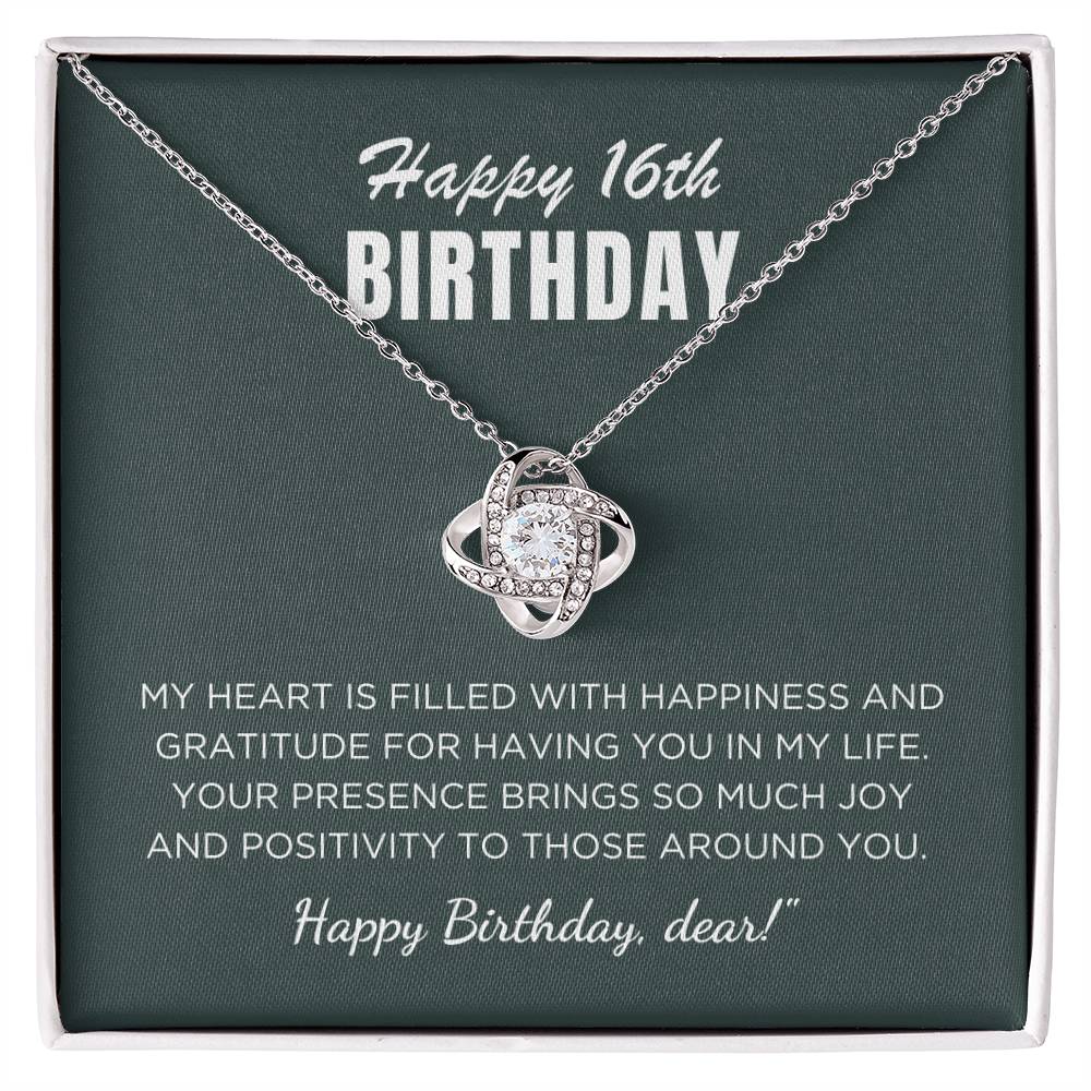 16th Birthday Gift For Her, Love Knot Necklace With Message Card And Gift Box - My Heart