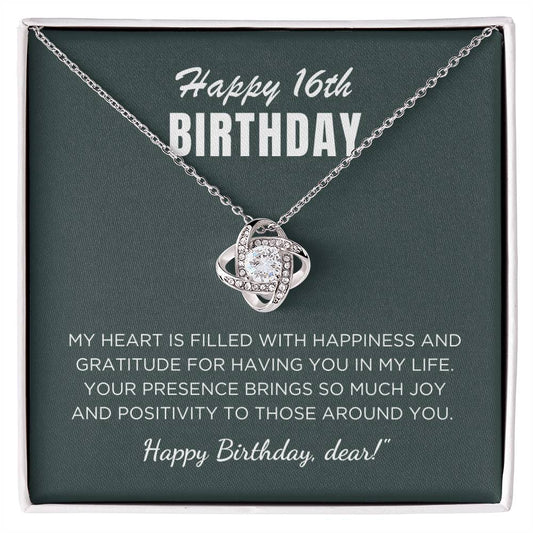 16th Birthday Gift For Her, Love Knot Necklace With Message Card And Gift Box - My Heart