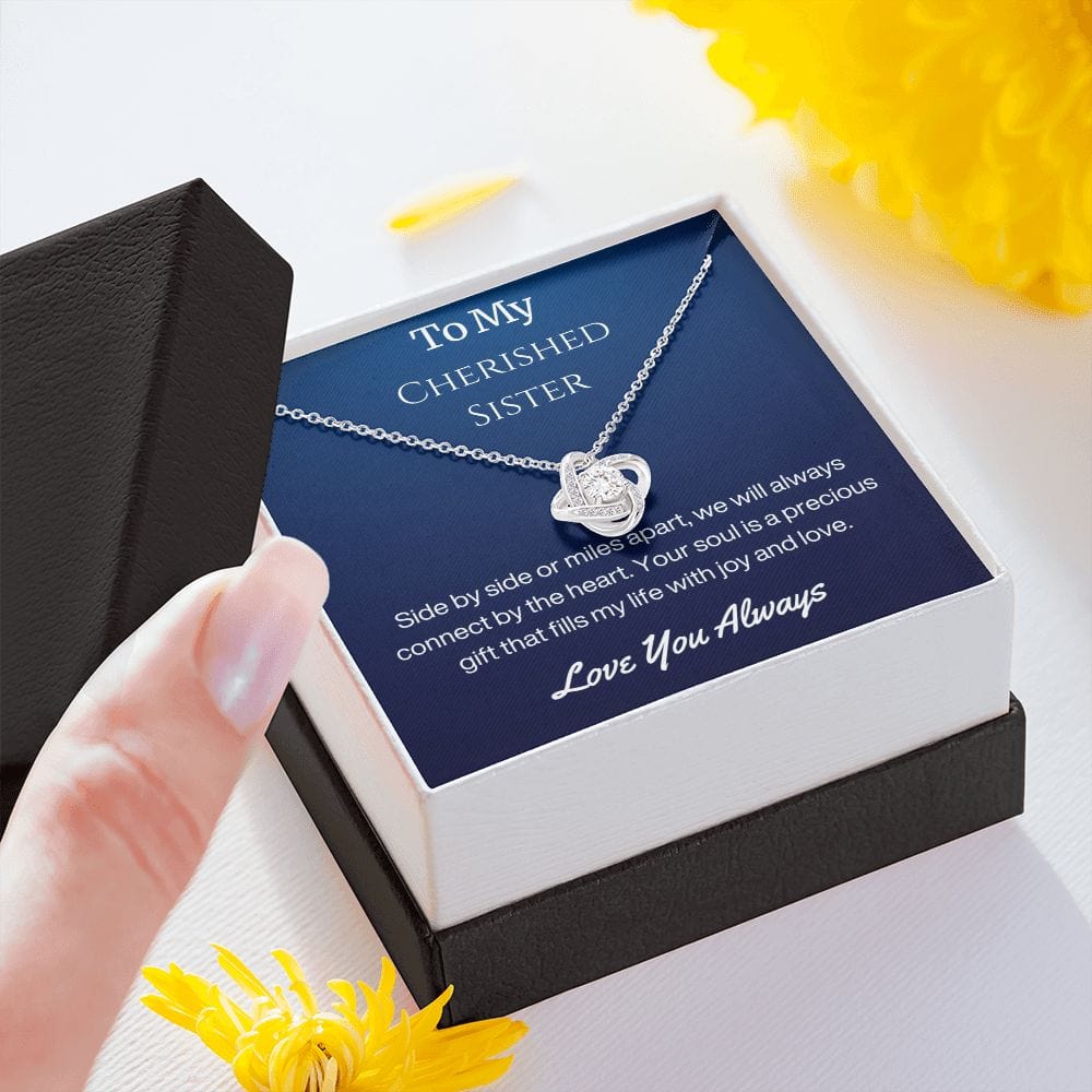 Sister Birthday Gift Necklace with Message Card and Gift Box - Side By Side