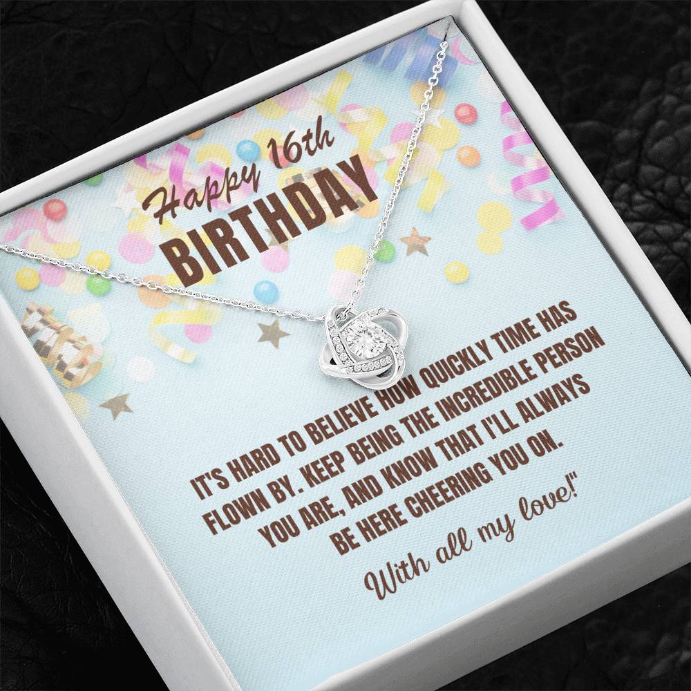 16th Birthday Gift For Her, Love Knot Necklace With Message Card And Gift Box - Hard To Believe