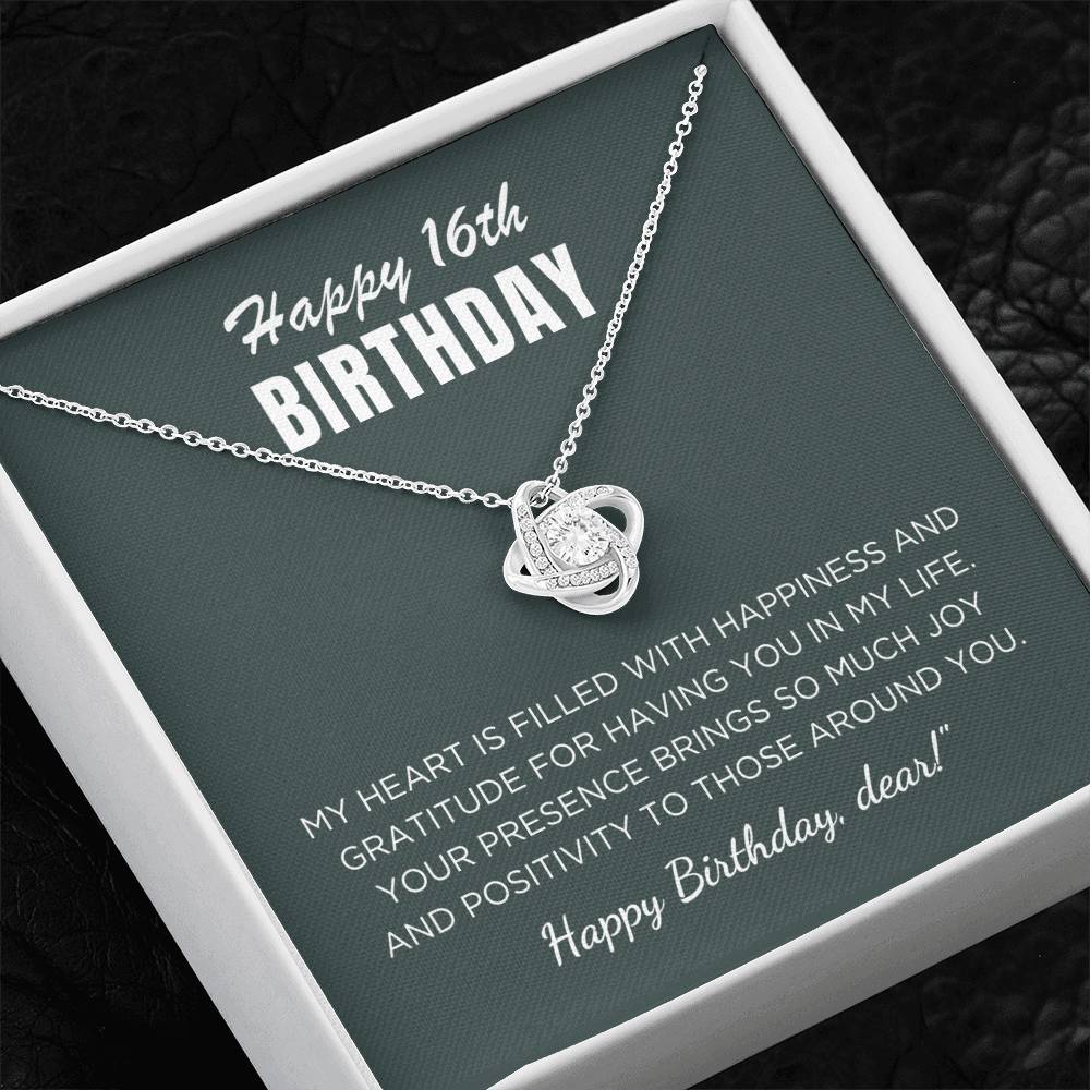 16th Birthday Gift For Her, Love Knot Necklace With Message Card And Gift Box - My Heart