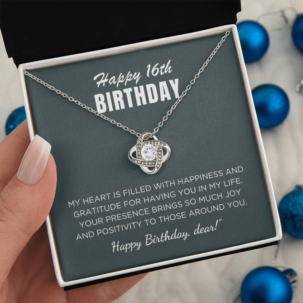 16th Birthday Gift For Her, Love Knot Necklace With Message Card And Gift Box - My Heart
