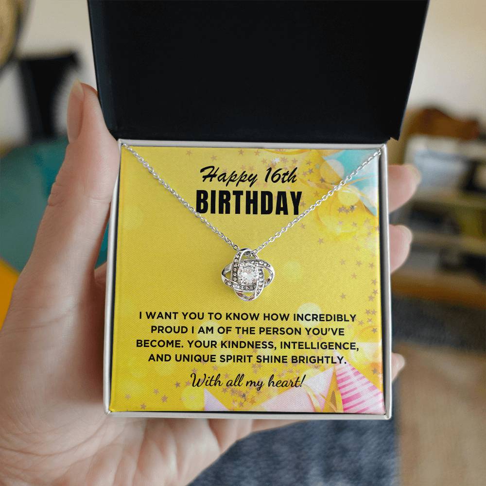 16th Birthday Gift For Her, Love Knot Necklace With Message Card And Gift Box - Incredibly Proud