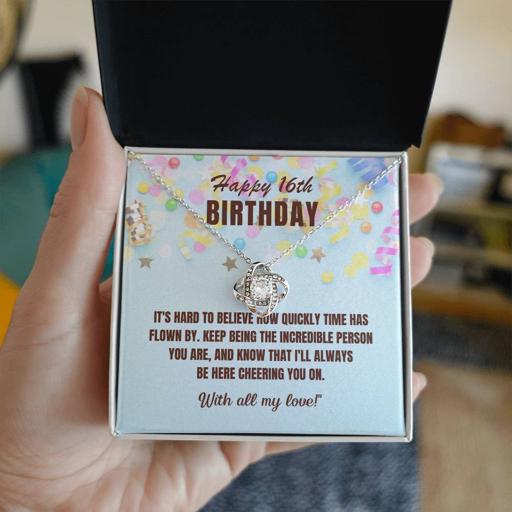 16th Birthday Gift For Her, Love Knot Necklace With Message Card And Gift Box - Hard To Believe