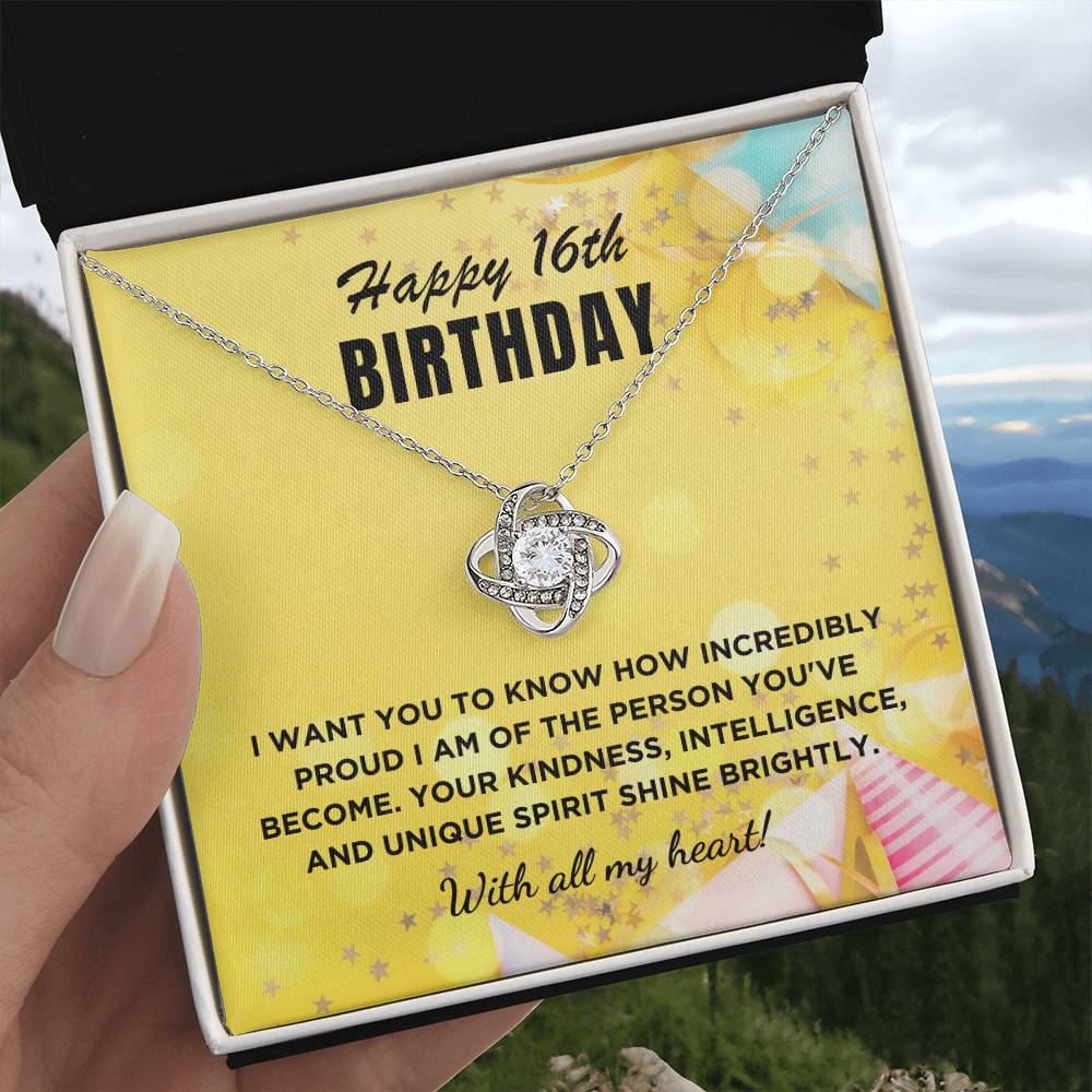 16th Birthday Gift For Her, Love Knot Necklace With Message Card And Gift Box - Incredibly Proud