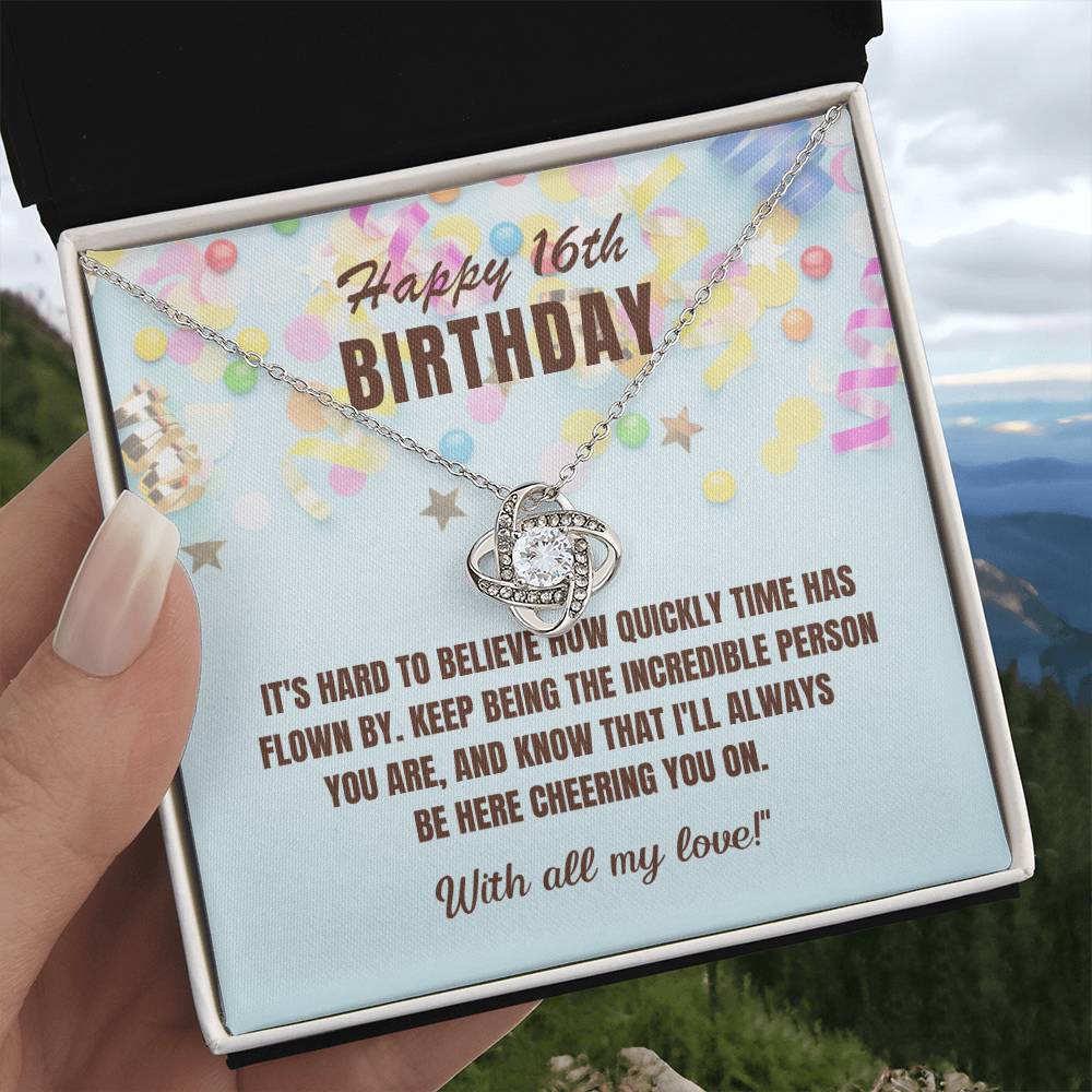 16th Birthday Gift For Her, Love Knot Necklace With Message Card And Gift Box - Hard To Believe