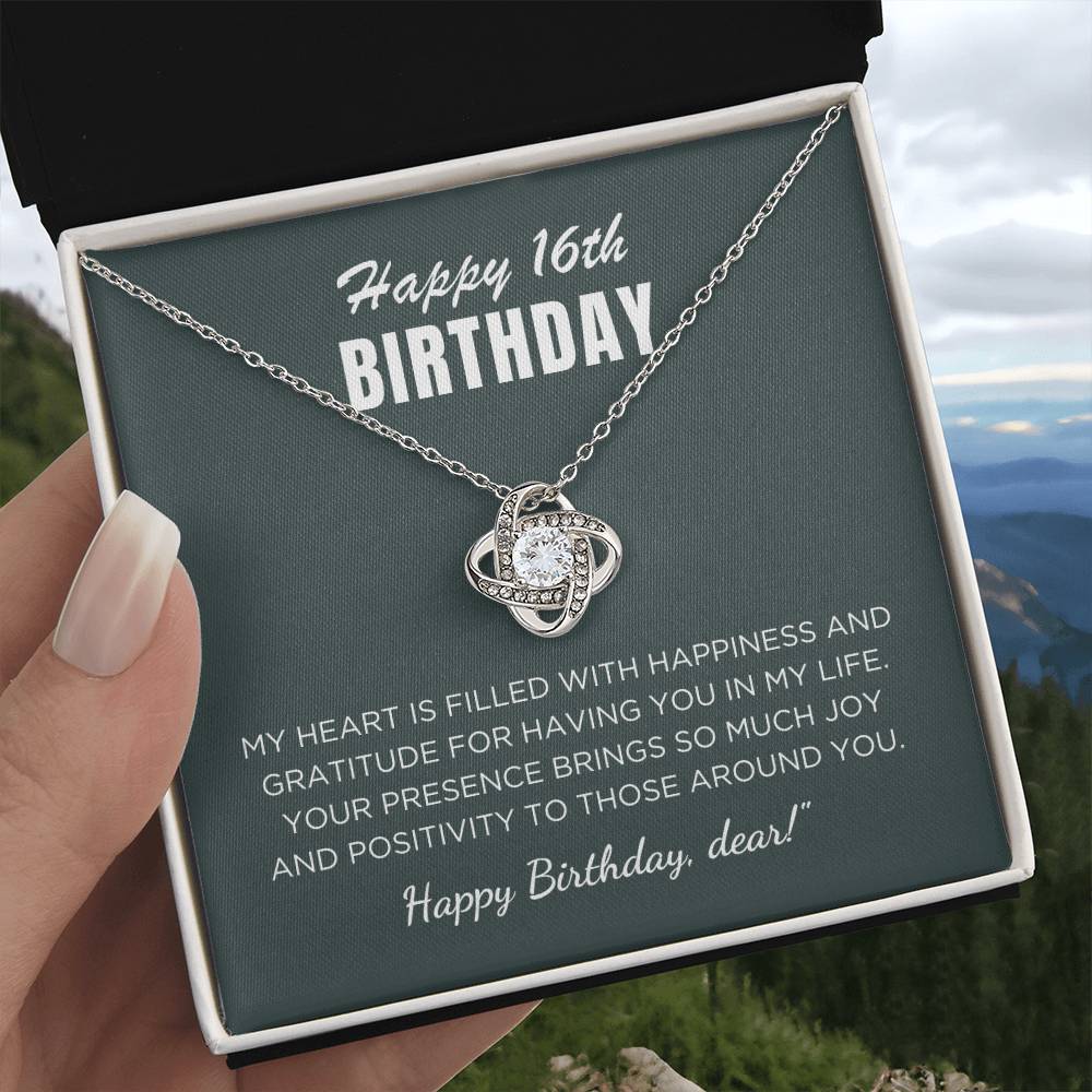 16th Birthday Gift For Her, Love Knot Necklace With Message Card And Gift Box - My Heart