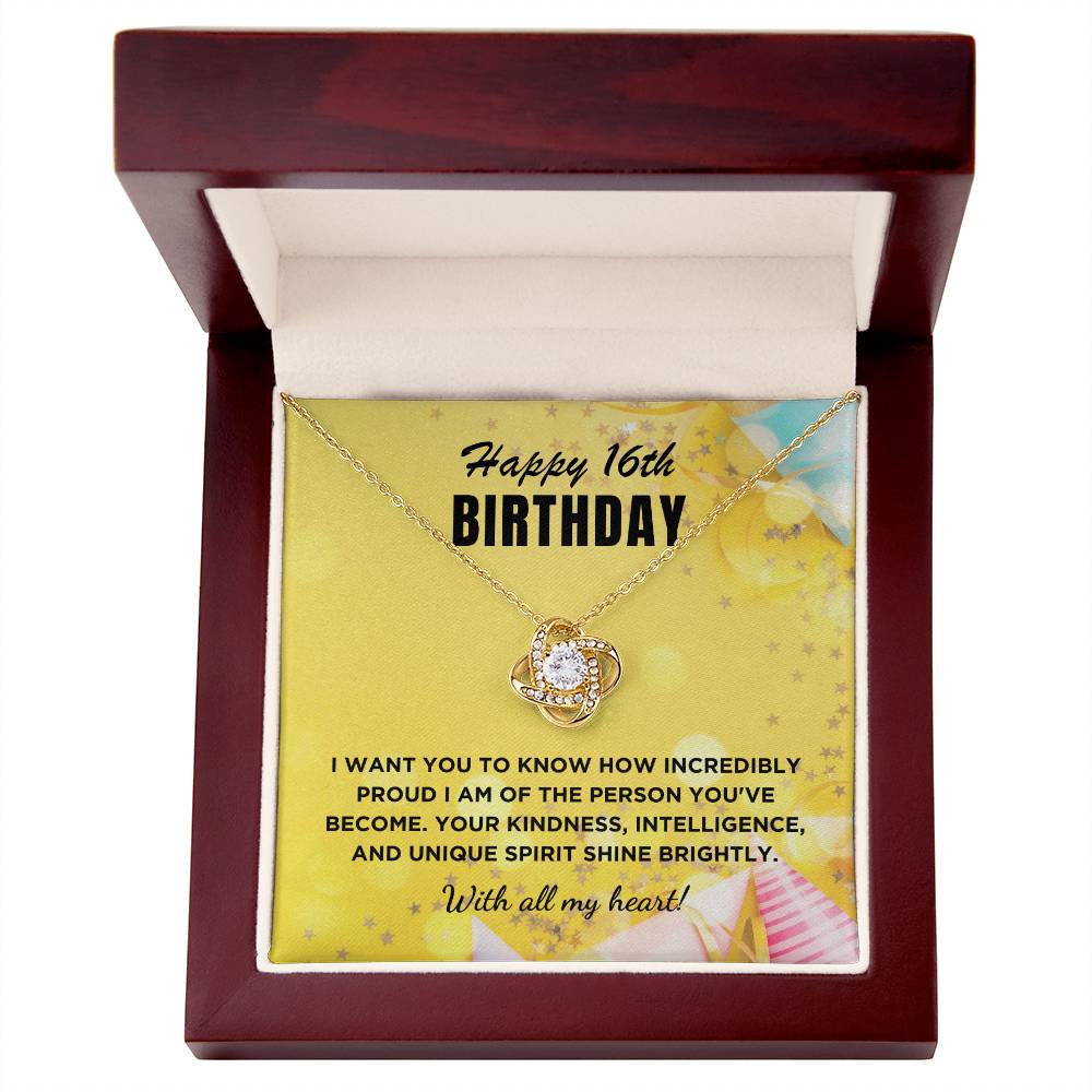 16th Birthday Gift For Her, Love Knot Necklace With Message Card And Gift Box - Incredibly Proud