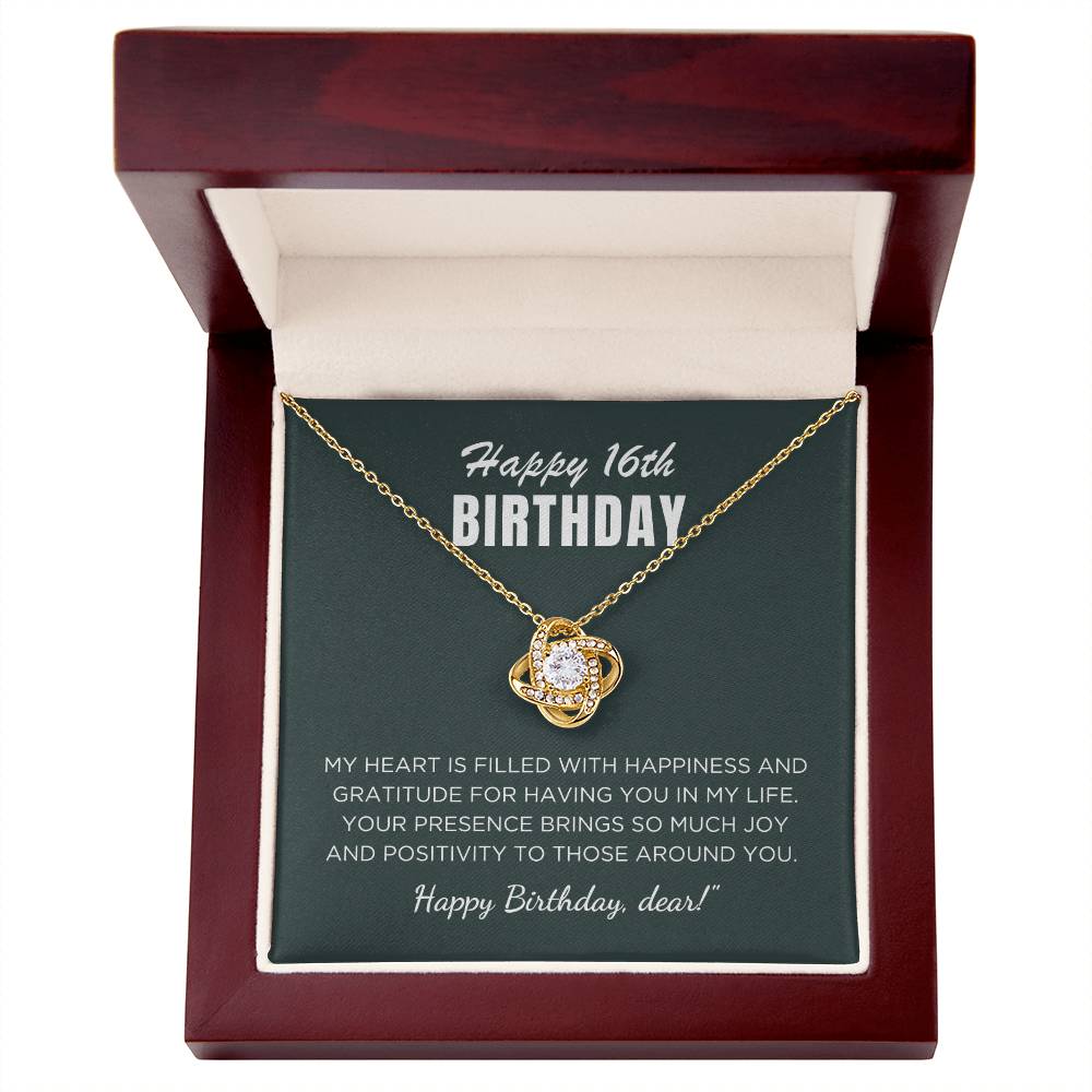16th Birthday Gift For Her, Love Knot Necklace With Message Card And Gift Box - My Heart