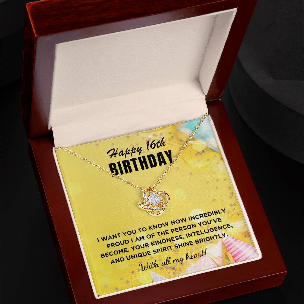 16th Birthday Gift For Her, Love Knot Necklace With Message Card And Gift Box - Incredibly Proud