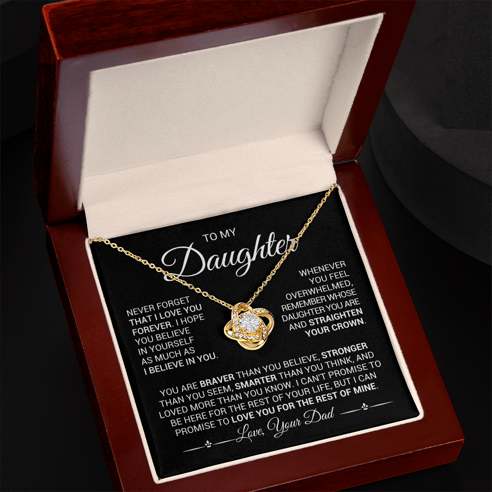 To My Daughter Love Knot Necklace from Dad | Inspirational Message Card Jewelry | Meaningful Father to Daughter Birthday & Graduation Gift