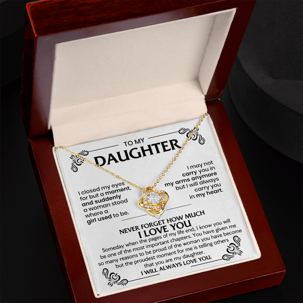 To My Daughter Love Knot Necklace | Sentimental Message Card Jewelry | Meaningful Gift from Parents for Wedding, Birthday & Graduation