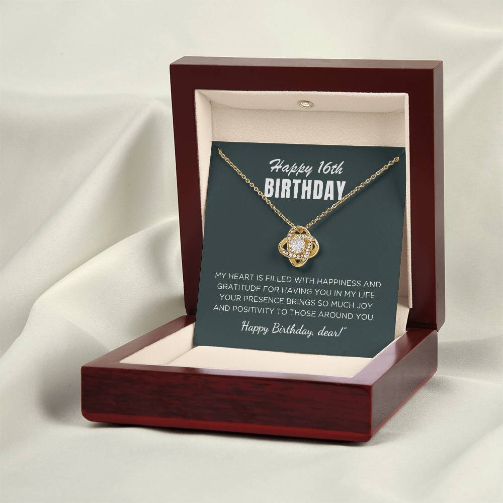 16th Birthday Gift For Her, Love Knot Necklace With Message Card And Gift Box - My Heart