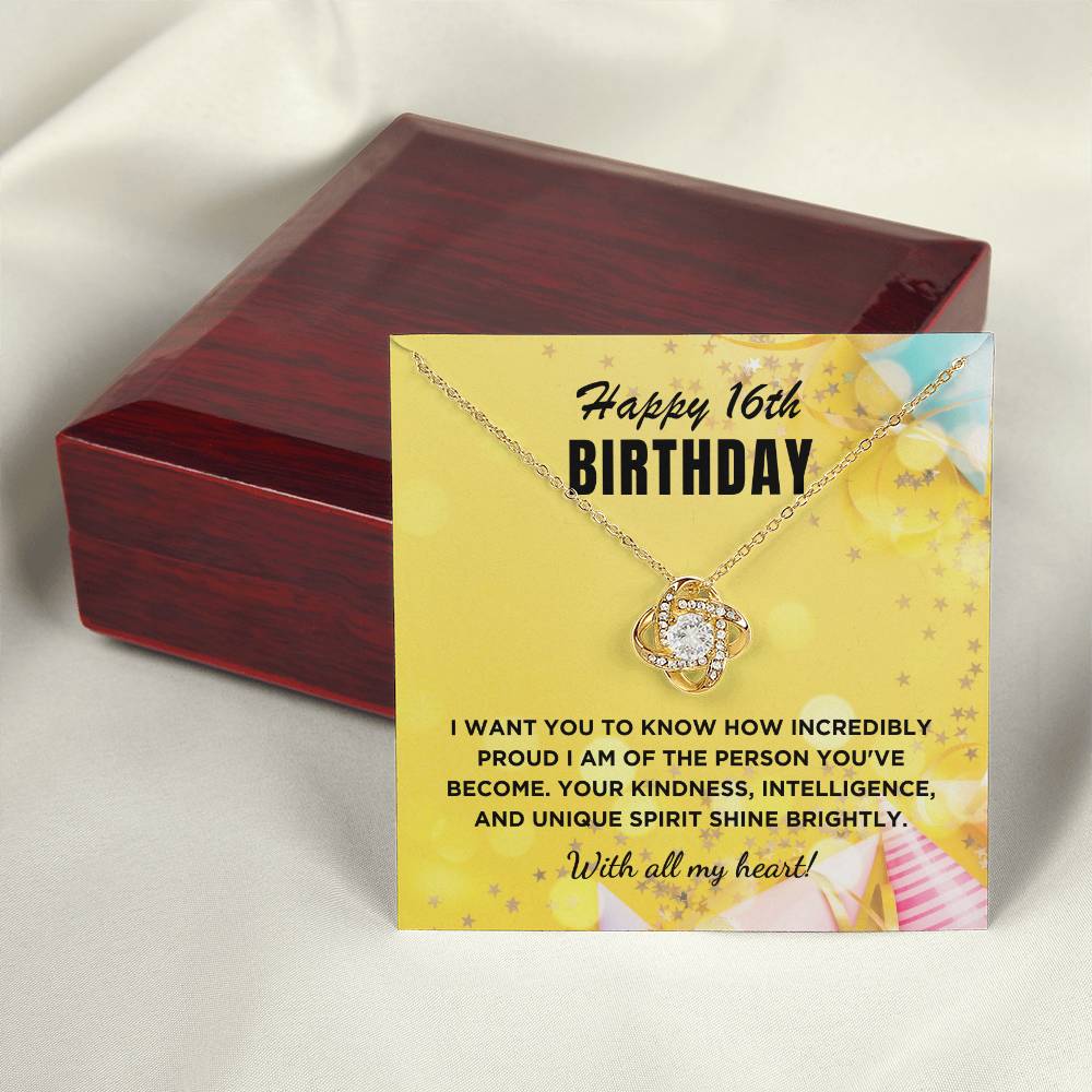16th Birthday Gift For Her, Love Knot Necklace With Message Card And Gift Box - Incredibly Proud