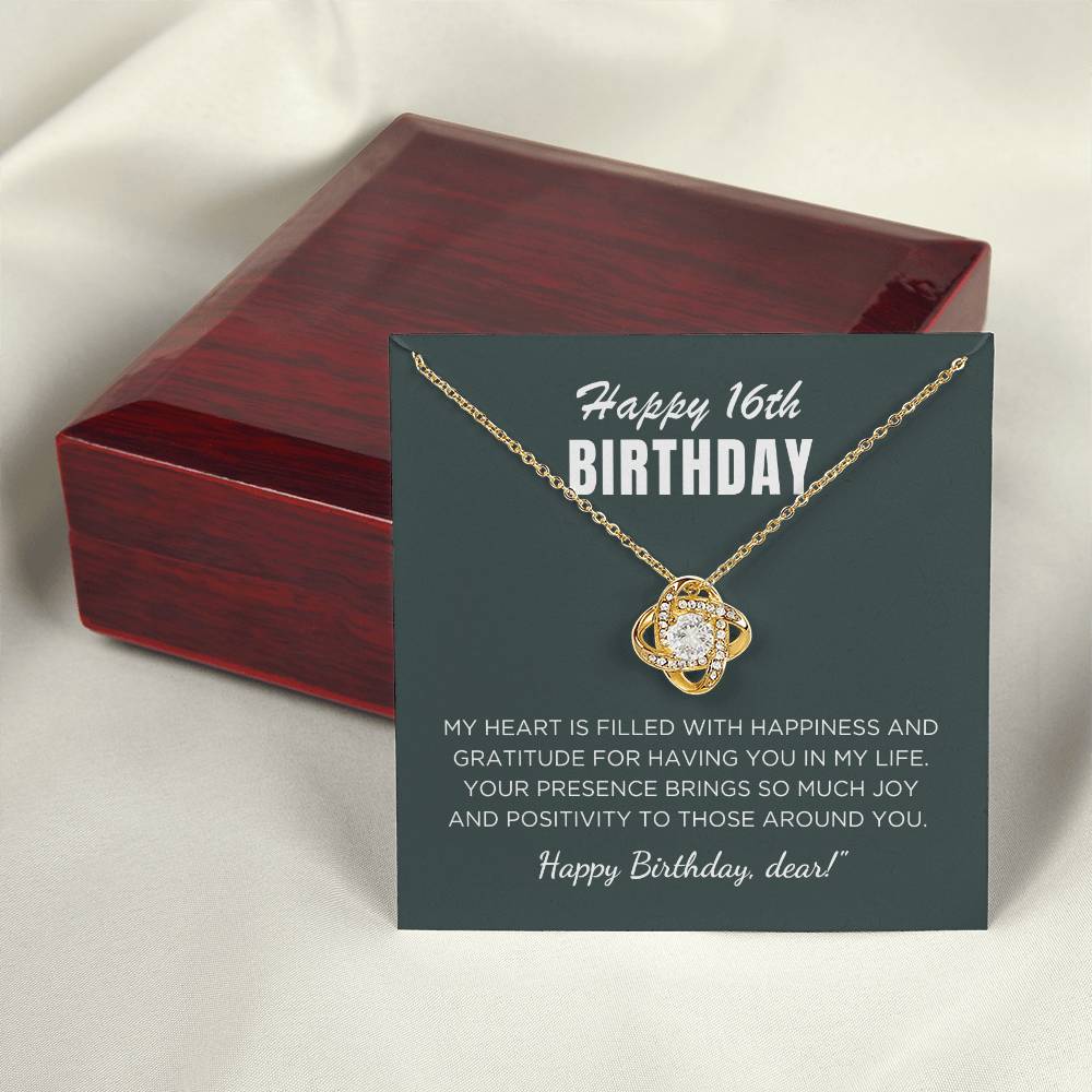 16th Birthday Gift For Her, Love Knot Necklace With Message Card And Gift Box - My Heart