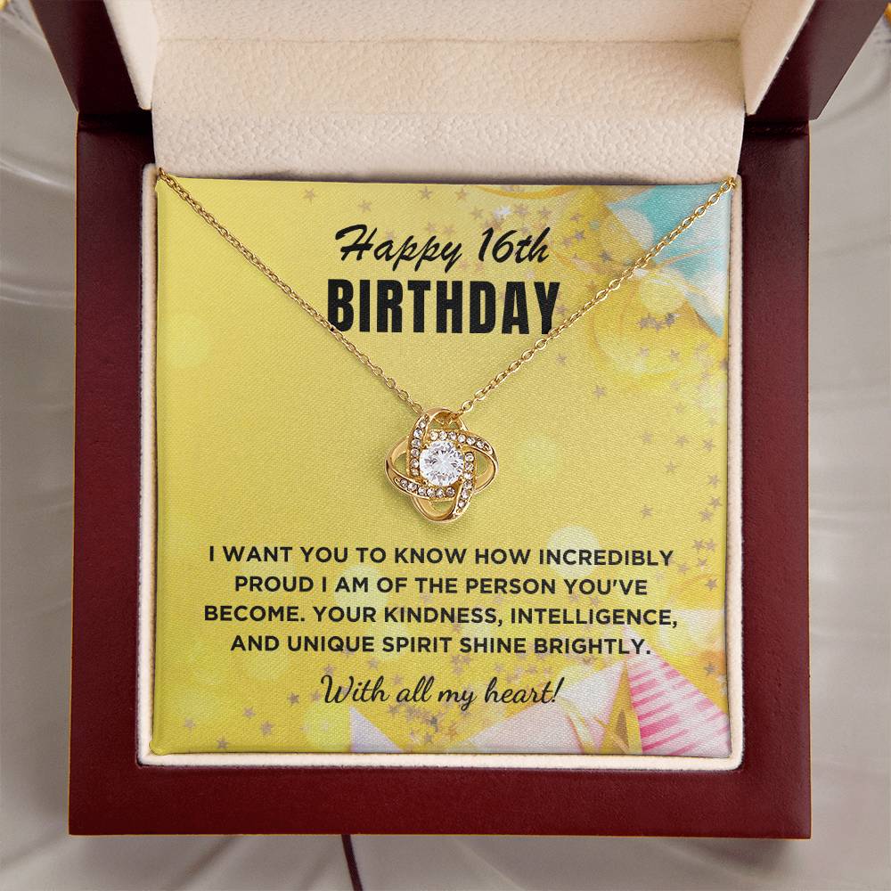 16th Birthday Gift For Her, Love Knot Necklace With Message Card And Gift Box - Incredibly Proud