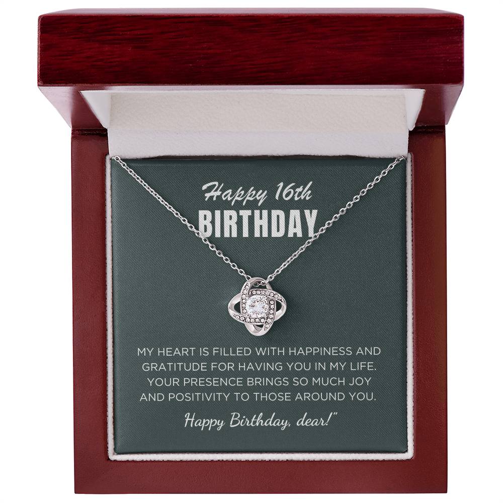 16th Birthday Gift For Her, Love Knot Necklace With Message Card And Gift Box - My Heart