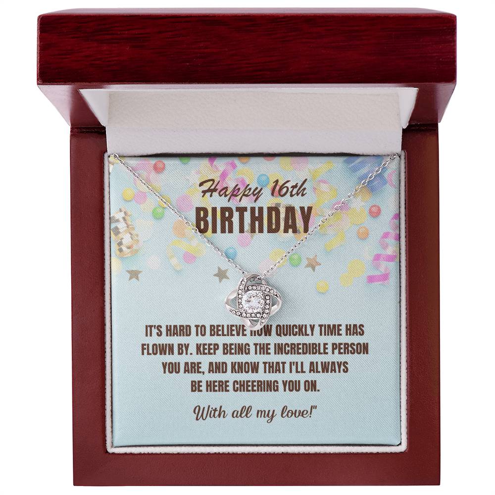 16th Birthday Gift For Her, Love Knot Necklace With Message Card And Gift Box - Hard To Believe