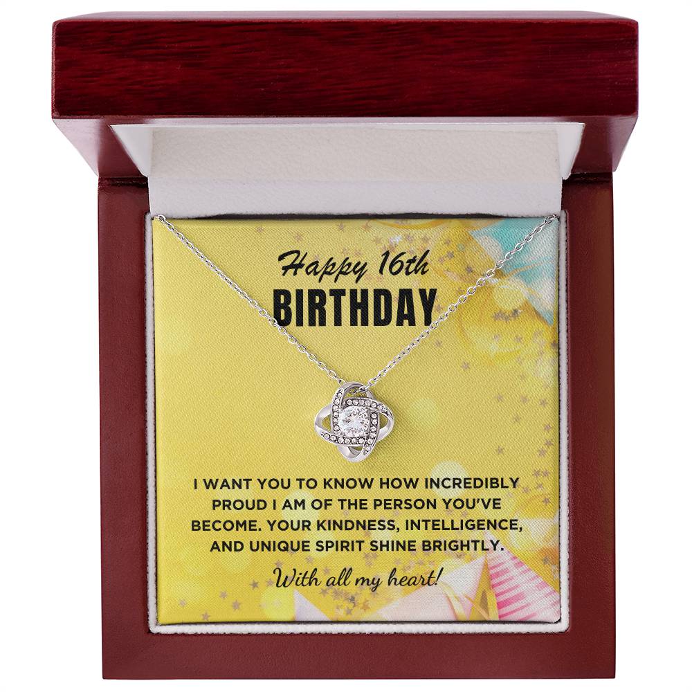 16th Birthday Gift For Her, Love Knot Necklace With Message Card And Gift Box - Incredibly Proud